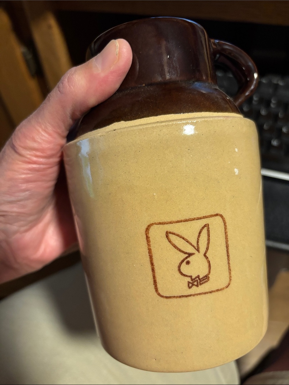 Ceramic Two-Tone Vintage Mug with Bunny Logo - Brown & Tan